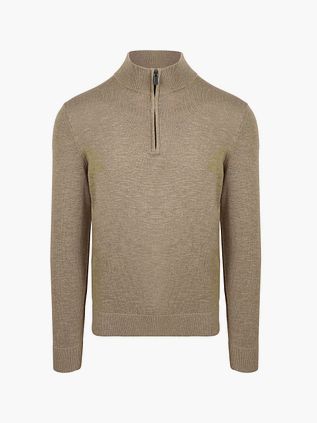 Suitable Slub Yarn Half Zip Trøje Beige