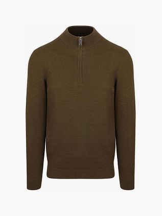 Profuomo sweter z krótkim zamkiem (half zip) o strukturalnym splocie w ciemnozielonym