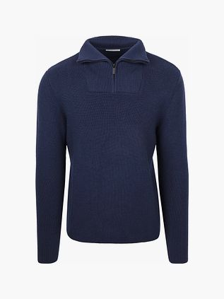 Sweter KnowledgeCotton Apparel z półzamkiem, wełna merynosów, granatowy