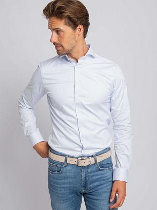 Suitable Skjorta Randig Ljusblå Non Iron