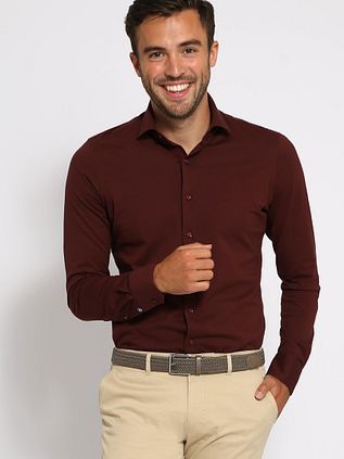 Suitable Slim-Fit Pique Hemd Bordeaux
