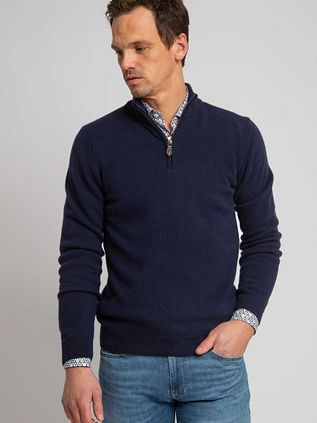 Suitable Pull Demi-Zip Laine D'agneau Marine