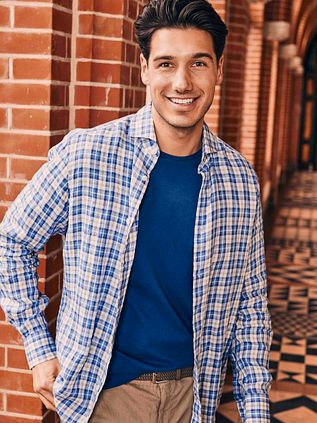 Steppin' Out Shirt Linen Cotton Checks Blue Sand