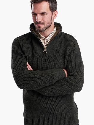 Barbour New Tyne Zip sweter z wełny oliwkowozielony