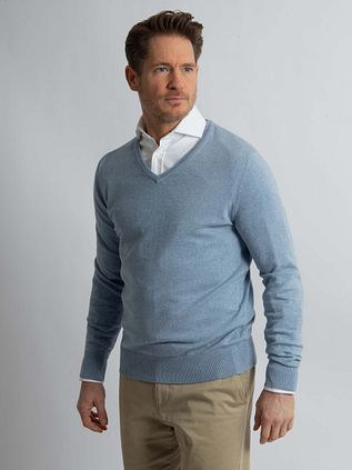 Steppin' Out Trøje i bomuldskashmir med V-hals i himmelblå