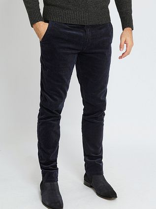 Suitable Chino Plato Velours côtelé Marine