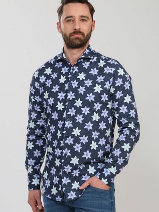 Blue Industry Skjorte med blomster Mørkeblå