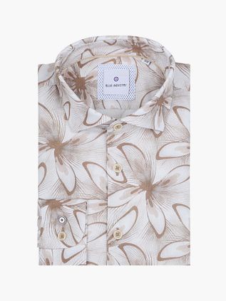 Blue Industry Skjorte i Linned med Tryk Beige
