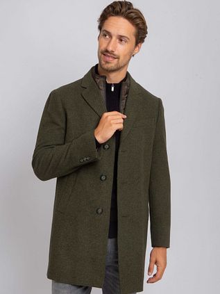 Suitable Frakke i uld Twill Mørkegrøn