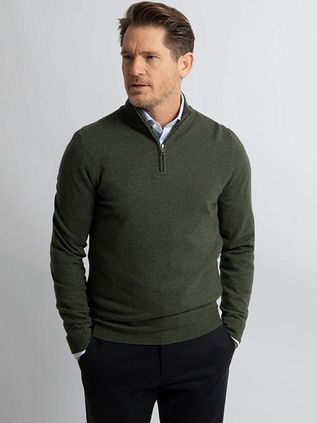 Jersey Half Zip de lana merina Steppin' Out en verde oliva
