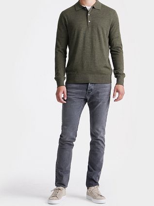 King Essentials The Robert Long Sleeve Polo Shirt Merino Army Green