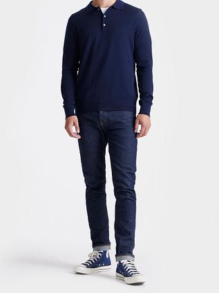 King Essentials The Robert Long Sleeve Polo Merino Marine