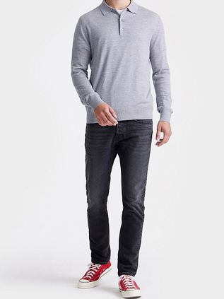 King Essentials The Robert Long Sleeve Polo Merino Gris
