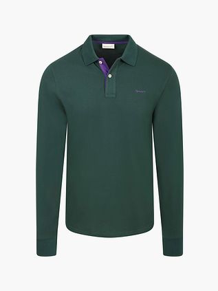 Koszulka polo GANT z długim rękawem w zieloną kratę tartan