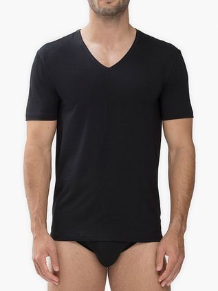 Mey Camiseta de cuello de pico Dry Cotton negra pack de 2