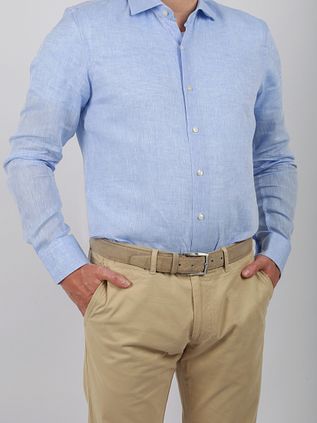 Suitable Hemd Leinen Hellblau