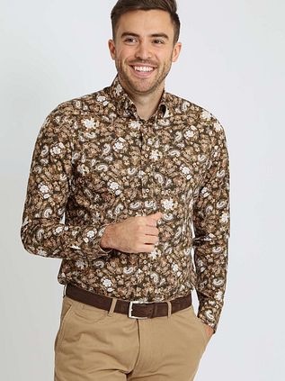 Koszula Suitable Paisley zielono-beżowa