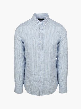 Steppin' Out Skjorta i Ljusblå Linne med Randigt Mönster