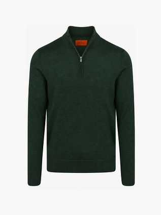 Suitable maglione in merino con mezza zip verde scuro