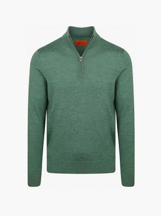 Suitable Maglione Merino Mezza Zip Mid Green