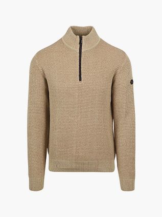 No Excess Pull Demi-Zip Mélange Structure Beige