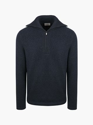 Suitable Deep Zip Pullover Boiled Wool Navy