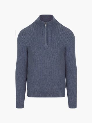 Suitable Halv Lynlås Trøje i Uldblend Mørkeblå