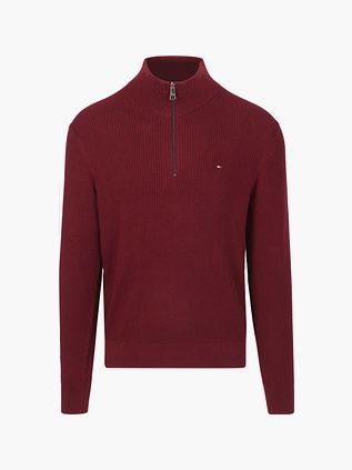 Tommy Hilfiger sweter z dzianiny w warkocze z zamkiem 1/2 w kolorze bordowym