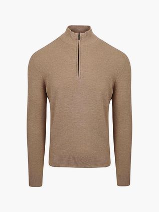 Suitable sweter z krótkim zamkiem, struktura, beżowy