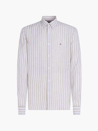 Tommy Hilfiger Skjorte i Linned Stribe Beige