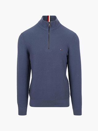 Tommy Hilfiger Halv Zip Trøje med Struktur i Blå