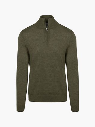 King Essentials The Michael Half Zip Pull Army Merino Zielony