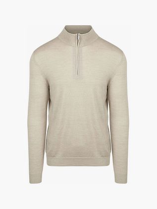 Profuomo Halv Lynlås Pullover af Merinould i Beige