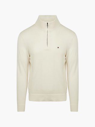Tommy Hilfiger Halv Zip Sweater Essential Off White