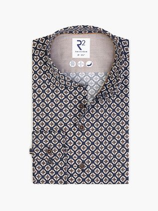 R2 Skjorte Kamel Blomsterprint Navy