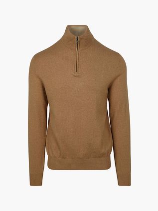 Steppin' Out sweter half-zip z bawełny i kaszmiru w kolorze camel