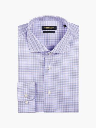 Steppin' Out Slim Fit Rutete Skjorte Blå-Rød