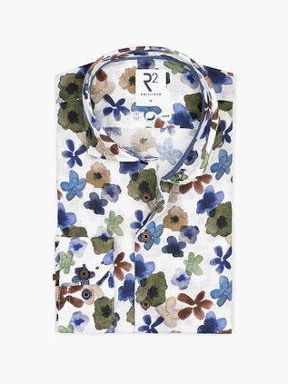 Koszula R2 z lnu w kwiatowy print, multicolor
