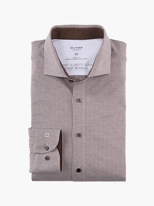 OLYMP Skjorte Level 5 24/Seven Pied de Poule Brun