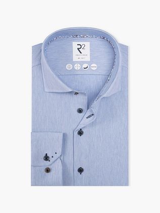 R2 Knitted Travel Skjorte Herringbone Lyseblå