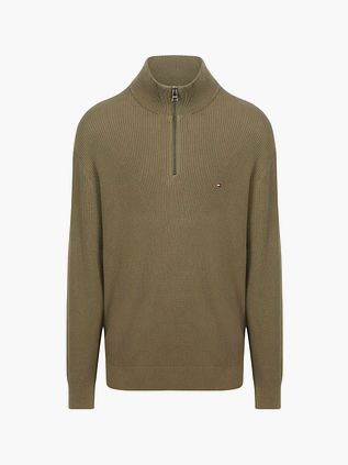 Tommy Hilfiger Big&Tall sweter z dzianiny w warkocze z krótkim zamkiem, oliwkowy