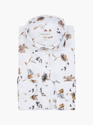 Profuomo Camicia Twill Floreale Bianco