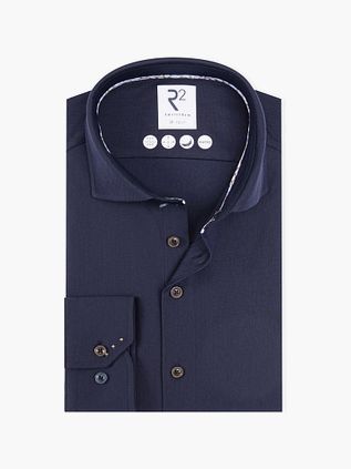 R2 Knitted Travel Skjorte Herringbone Navy