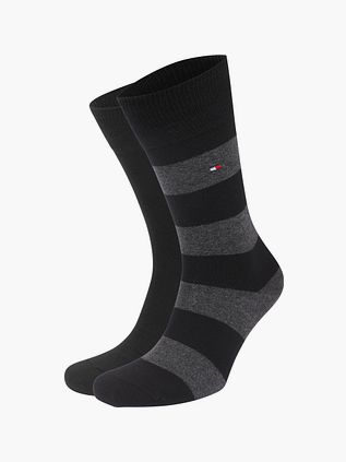 Tommy Hilfiger pack de 2 calcetines a rayas lisas en negro