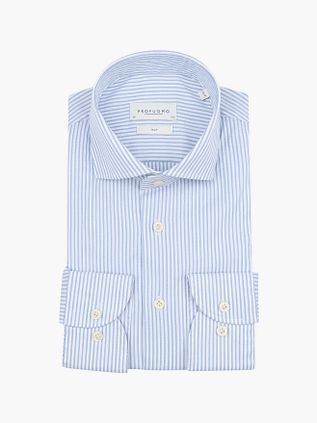 Profuomo Skjorte Med Ekstra Lange Ærmer Travel Stribe Lyseblå