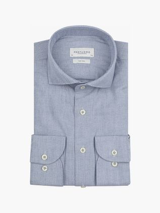 Profuomo Chemise Peached Herringbone Flannel Bleu