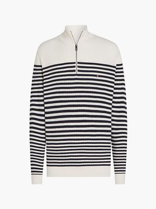 Tommy Hilfiger Racking Half-Zip z teksturą w paski biel/granat