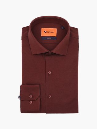 Suitable Slim-Fit Pique Hemd Bordeaux