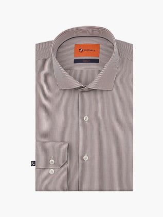 Suitable Twill Skjorte Med Ekstra Lange Ærmer Striber Brun