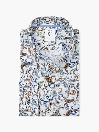Camisa de mezcla de lino R2 con estampado paisley en blanco
